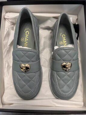 Chanel Light Blue Quilted Loafers